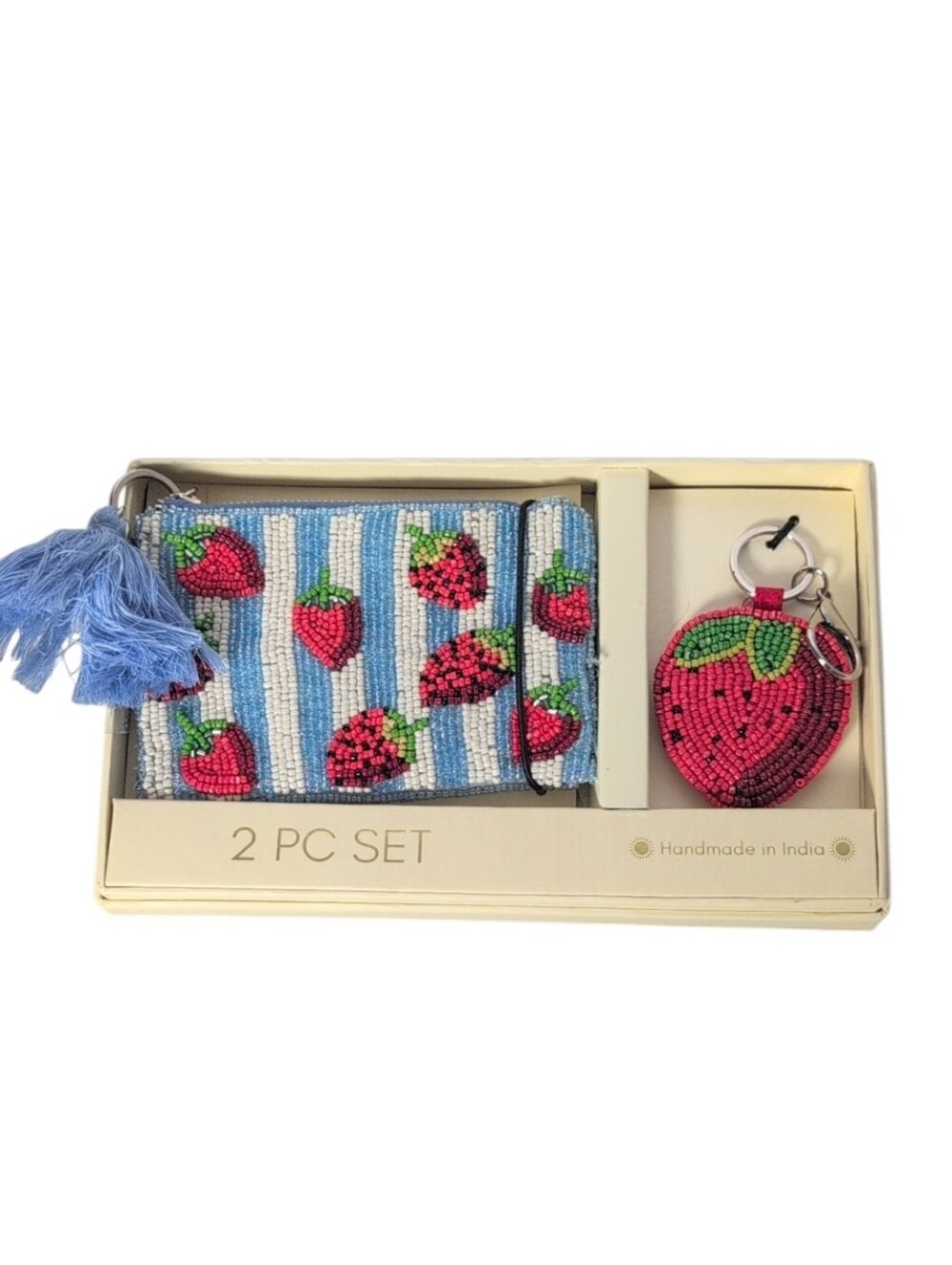 Sol and Mer Hand Beaded Strawberry Coin Purse & Key Chain/Bag Charm
